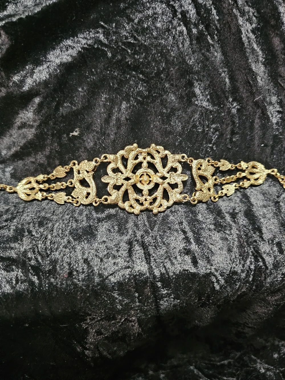 Gold-Tone Red Crystal Filigree Statement Bracelet